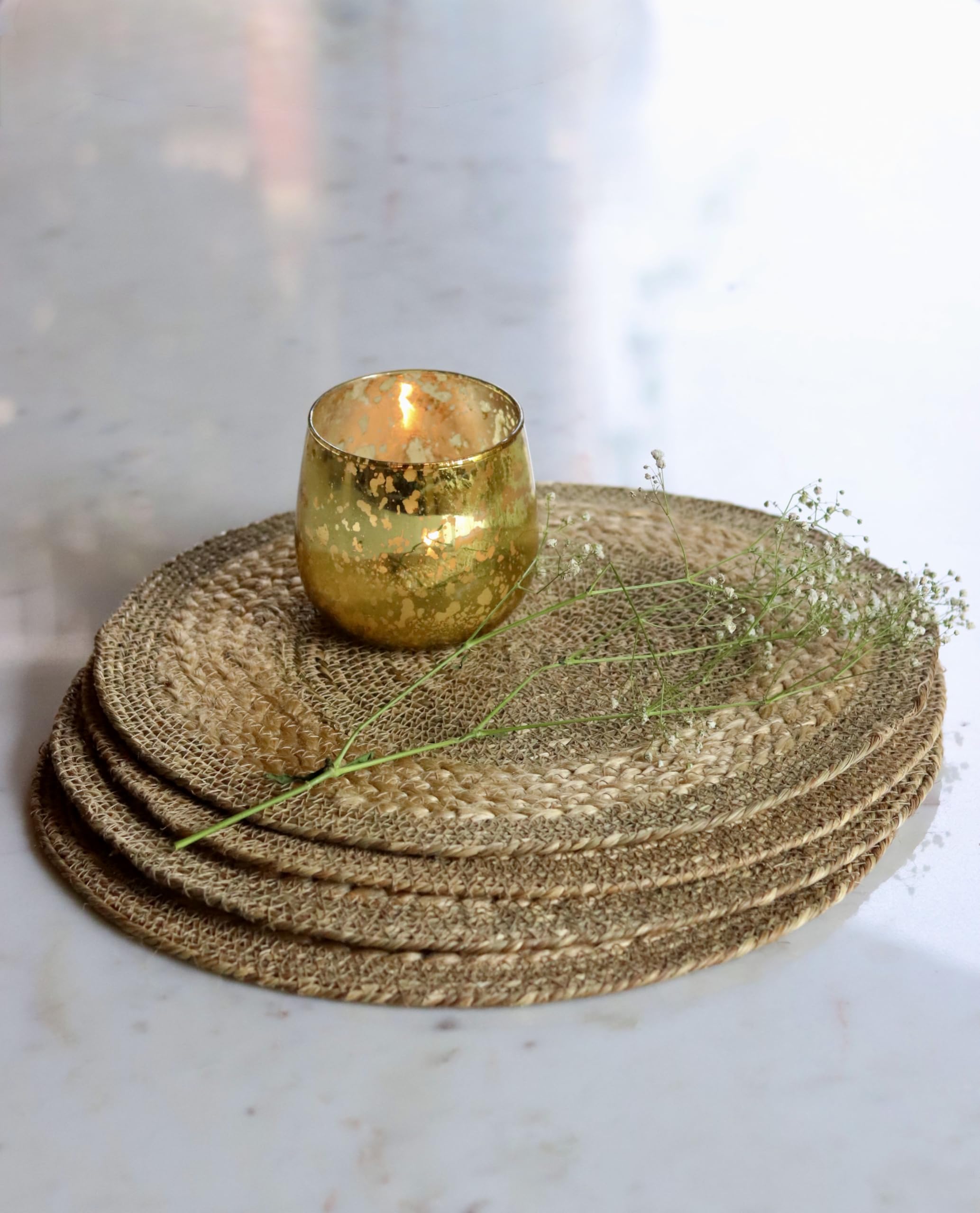 Eco-Friendly Seagrass & Jute Round Placemat – Handwoven, Heat-Resistant Table Mat for Dining, Bedside, Shelves & Coffee Table | Rustic and Boho Home Décor | Natural & Beige (35x35 cm, Pack of 1)-image-34