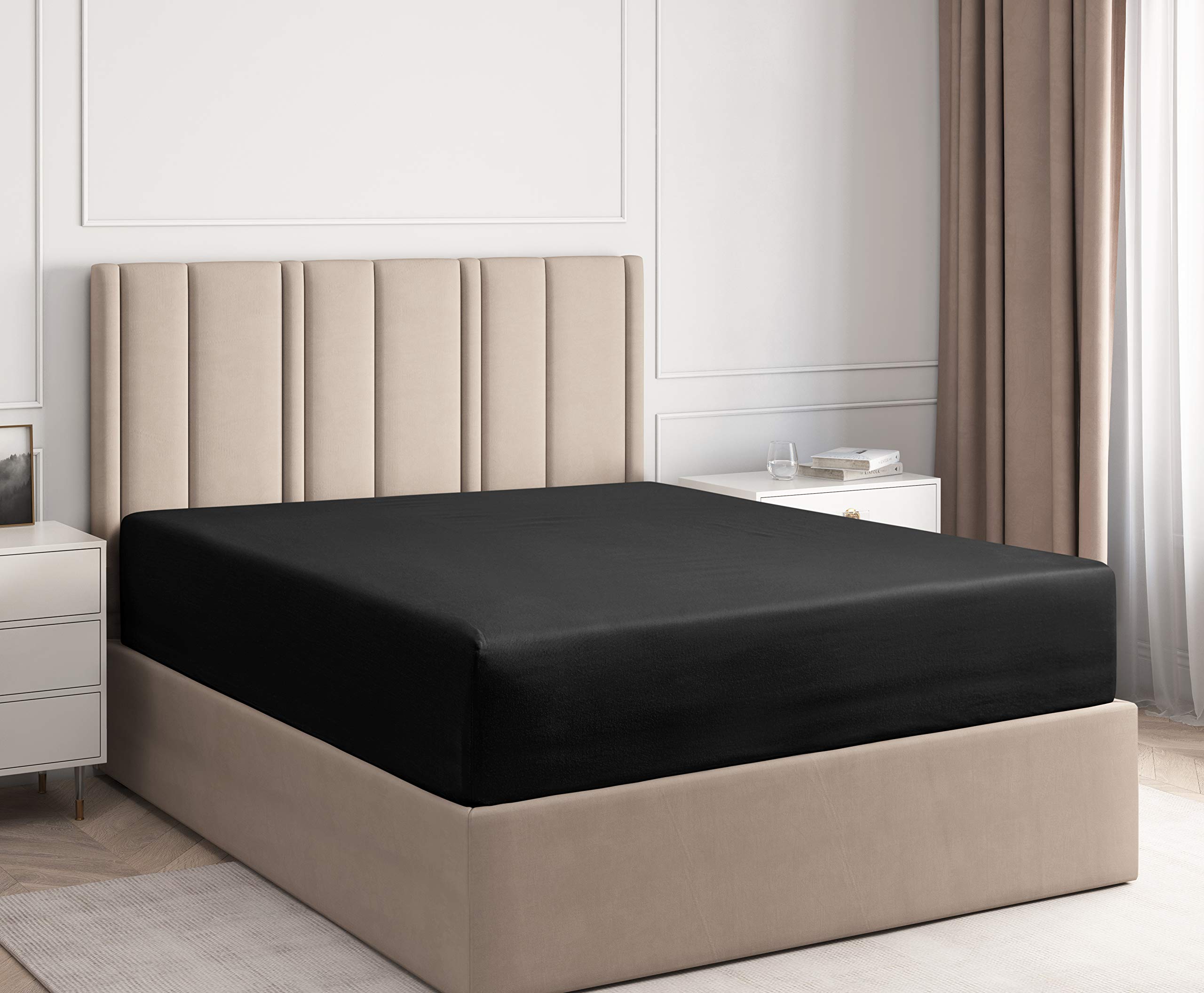 King Fitted Sheet - Single Fitted Deep Pocket Sheet - Fits Mattress Perfectly - Soft Wrinkle Free Sheet - 1 Fitted Sheet Only – Black