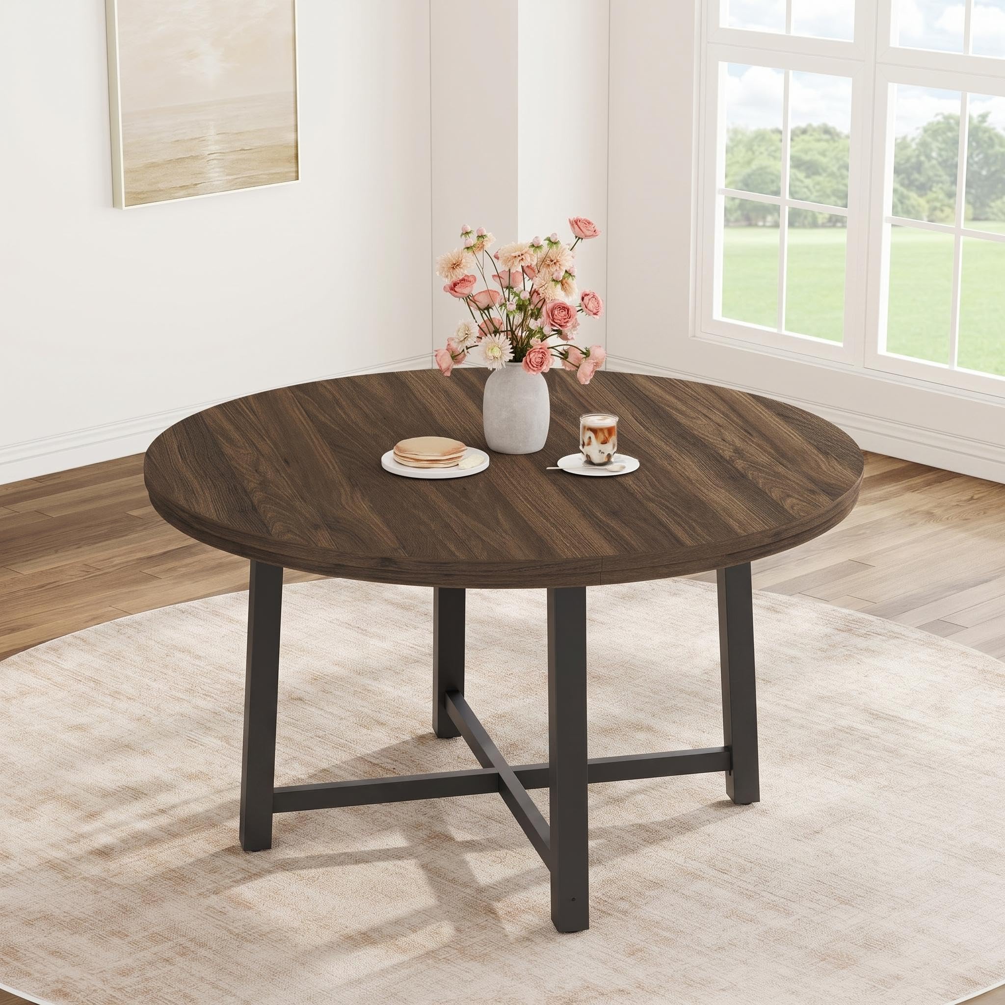 Table à manger industrielle rustique ronde de 119,4 cm pour des repas de ferme moderne en famille