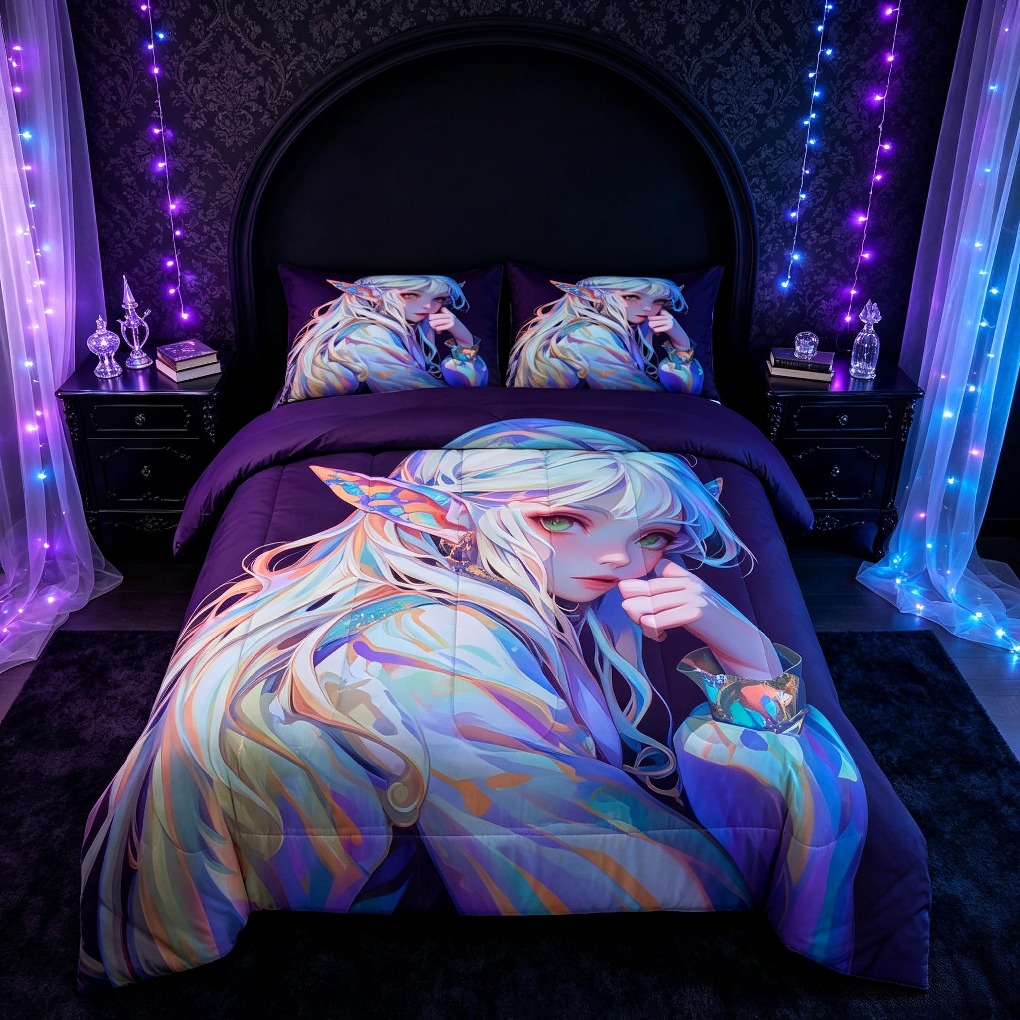 Erosebridal Anime Girl Bedding Comforters &amp; Sets 3D Japanese Bedding Kawaii Girly Comforter Set, Anime Lovers Gifts Bedding Sets Warm Lightweight Duvet Set for All Season, Full 3Pcs
