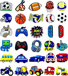 Sports Shoe Charms for Boys, Football Shoe Charms for Boys, Basketball Baseball Soccer Game Car Shoes Decoration Accessories for Clog Sandals, Party Favor Gifts for Teens