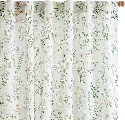 Miniatura 1 de Lazzzy Cortinas de lino de estilo rústico con estampado de Toile de Jouy, cortinas grises para sala de estar, dormitorio, cortinas semitraslúcidas