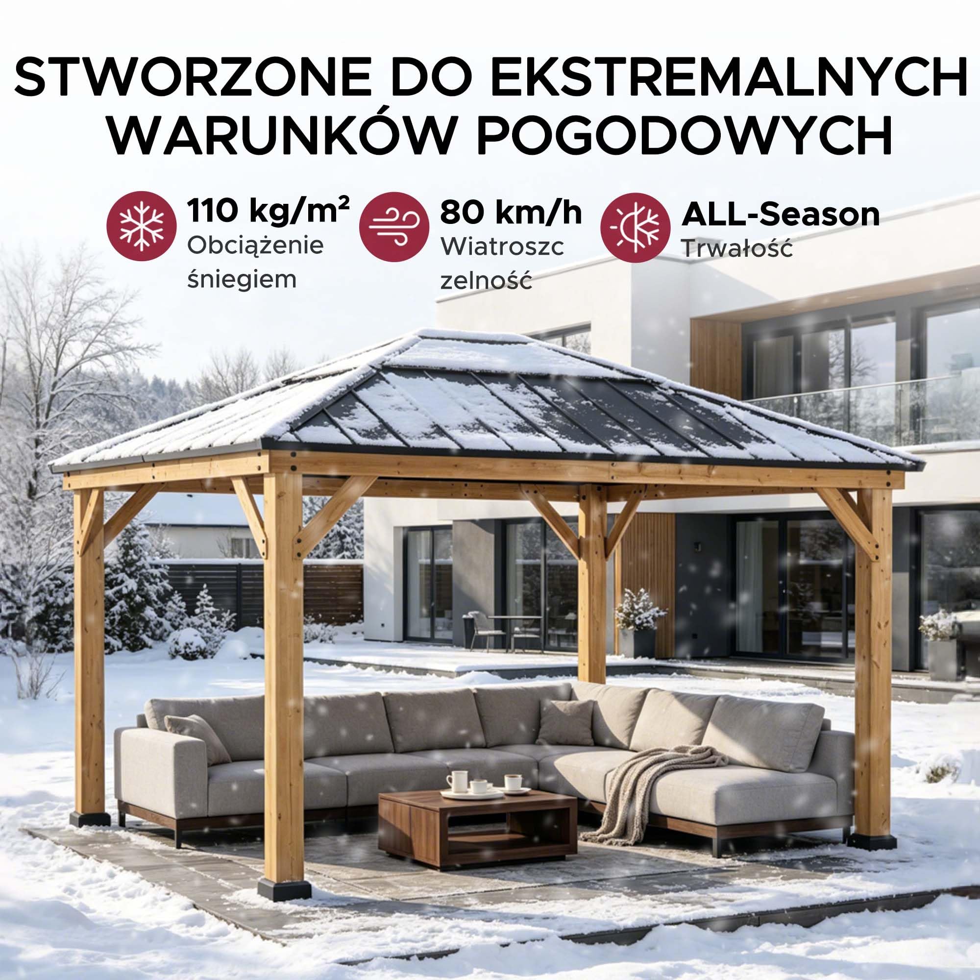 SUNJOY 3,3x3,9 m zewnętrzny drewniany pawilon cedrowy,Konstrukcja z naturalnego drewna cedrowego, Dach stalowy z świetlikiem z poliwęglanu, pawilon ogrodowy do zacienienia, Odporność na śnieg i wiatr