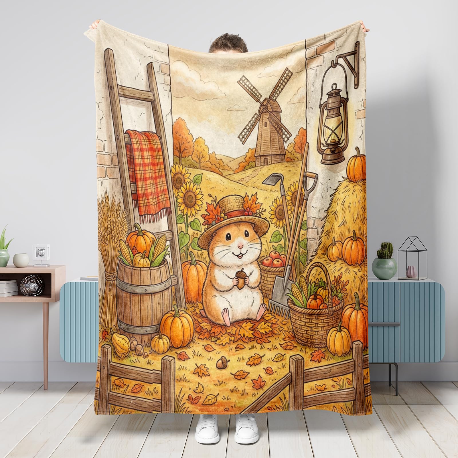 Couverture hamster d'automne douce pour canapé et maison de vacances