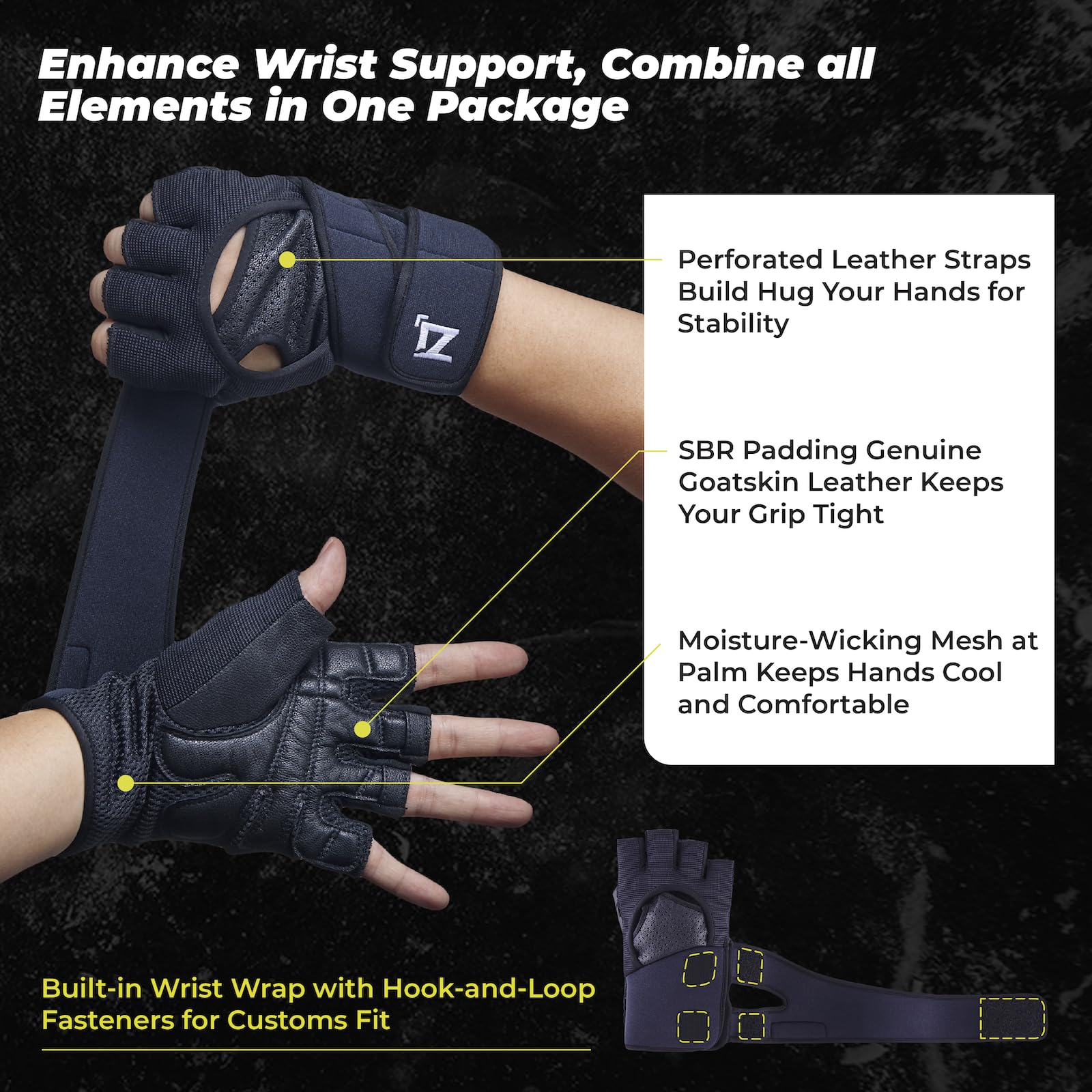 OOZi Guantes de entrenamiento sin dedos para hombres y mujeres con soporte para levantamiento de pesas, gimnasio, entrenamiento, ejercicio, entrenamiento físico, puños de cuero genuino duraderos (XL)