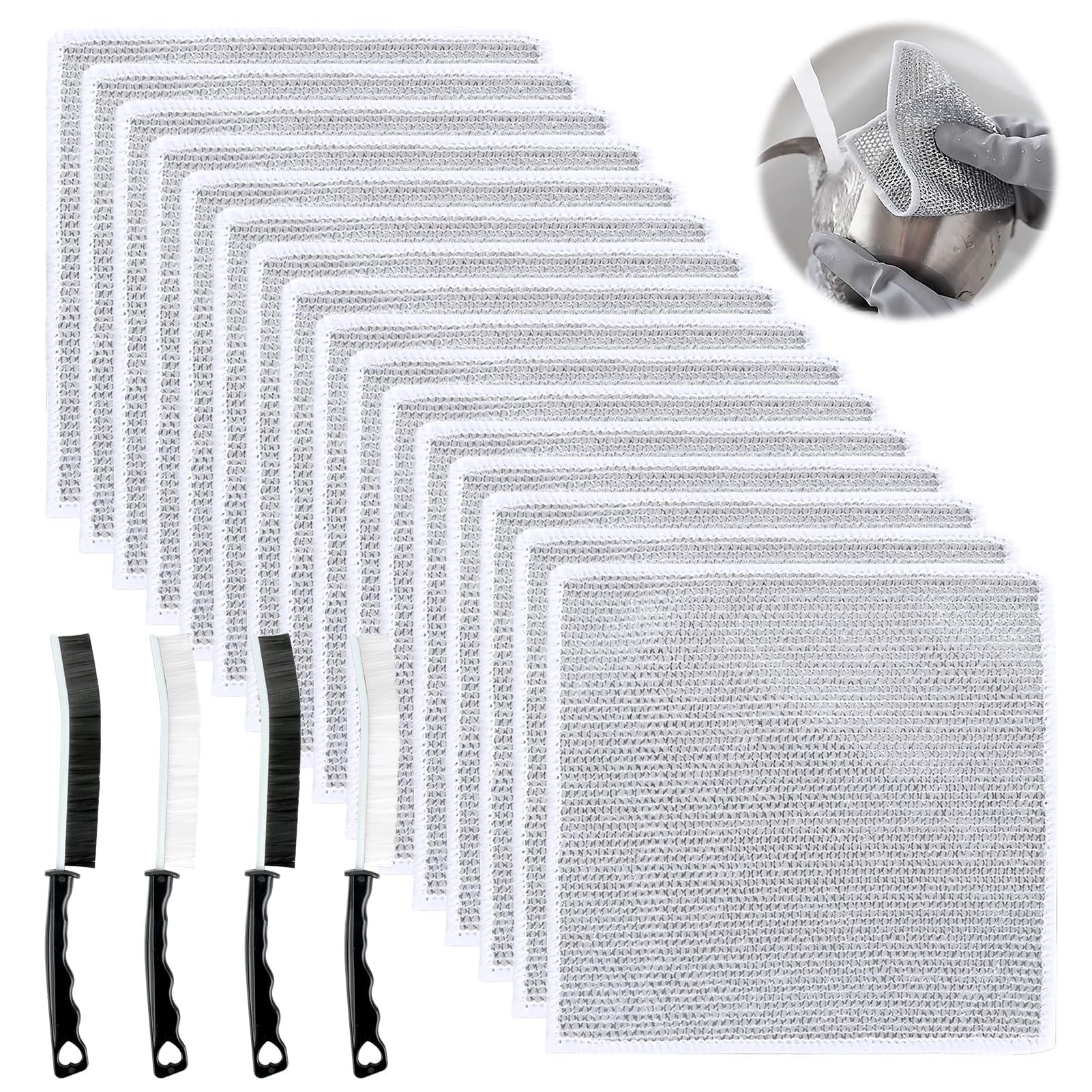 Stracci In Filo Metallico Per Piatti – Set Da 8 Panni Antigraffio Multiuso + 3 Ganci Adesivi – Per Cucina, Pentole, Lavelli E Piani Cottura