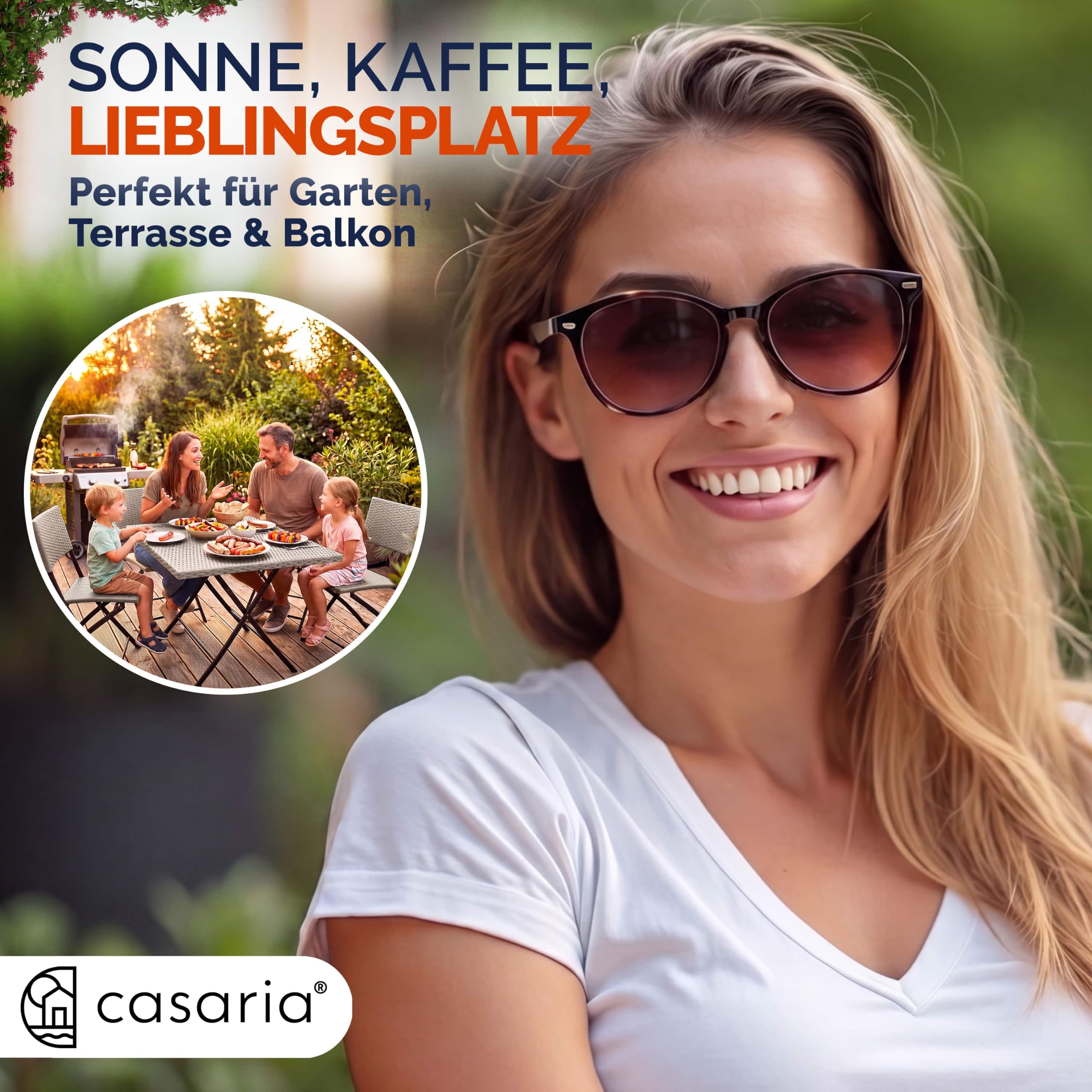 Casaria® Polyrattan Klappstuhl 2er Set Creme leicht faltbar bis 120kg belastbar tragbar wetterfest Stuhl Sessel Balkon Terrasse Garten Camping Stuhl Sessel
