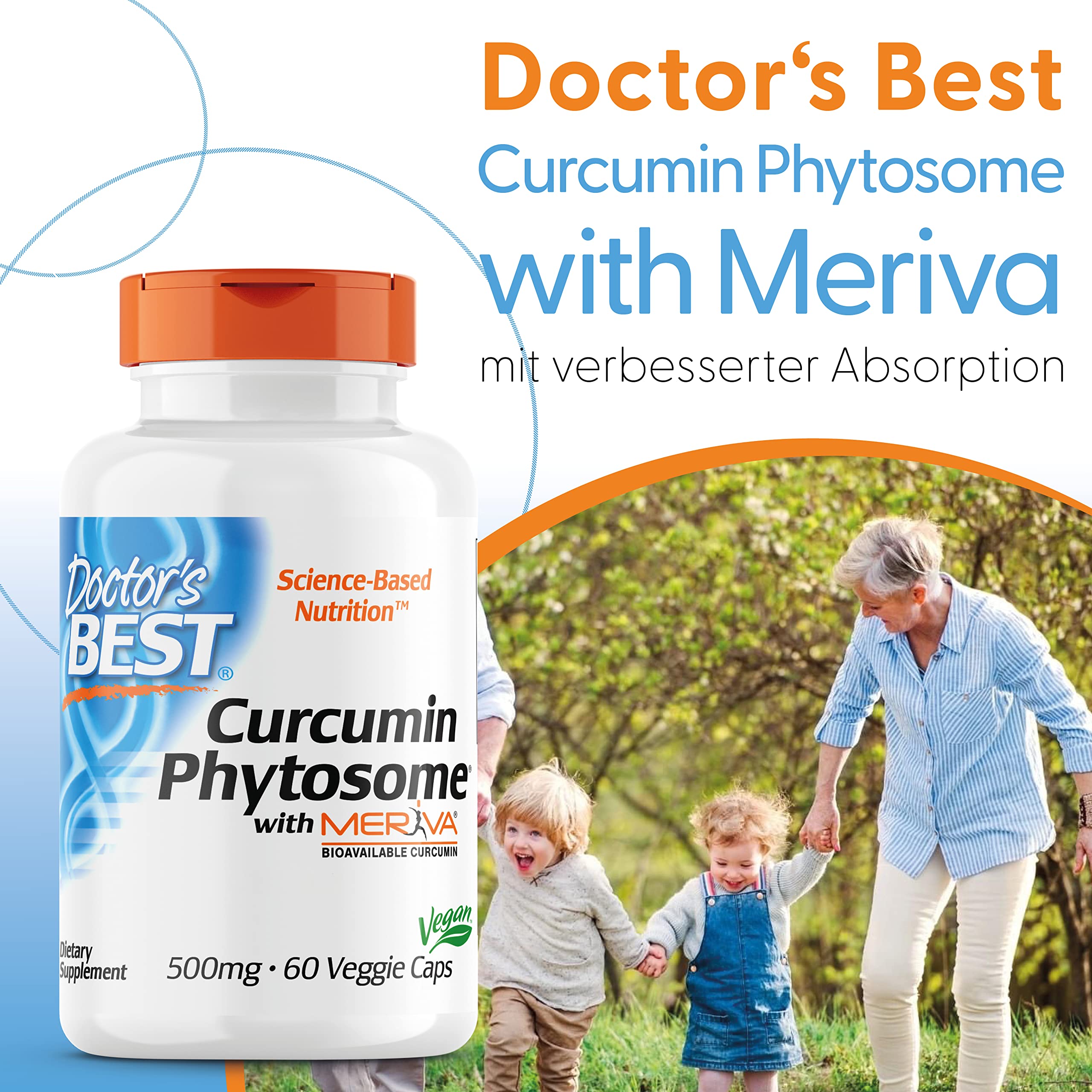 Doctor's Best, Curcumine Phytosome mit Meriva, 500mg, 60 vegane Kapseln, Laborgeprüft, Glutenfrei, Sojafrei, Vegetarisch