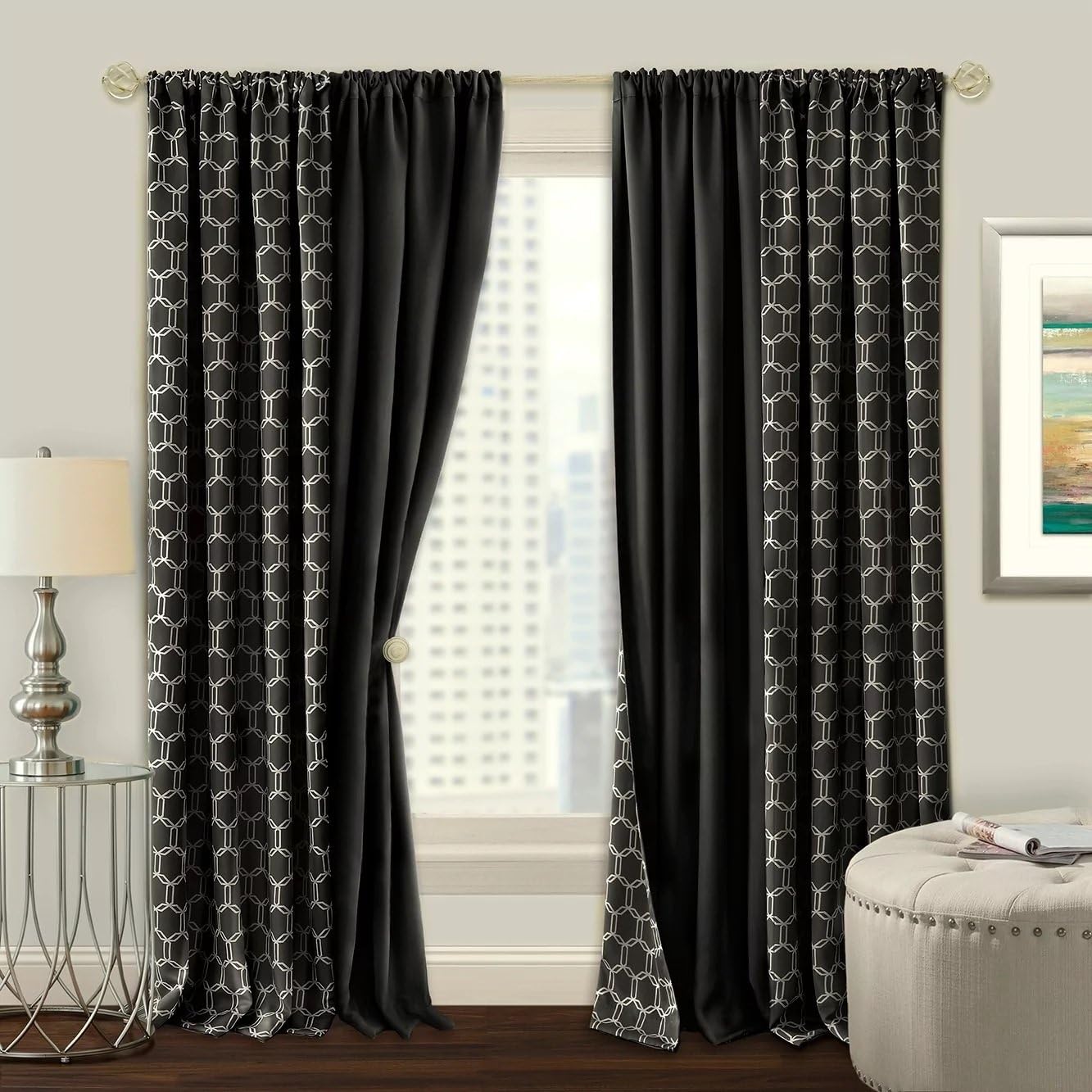 Achim Home Furnishings Imports Prelude Reversible Blackout Rod Pocket Curtain Panel, 50" x 84", Black
