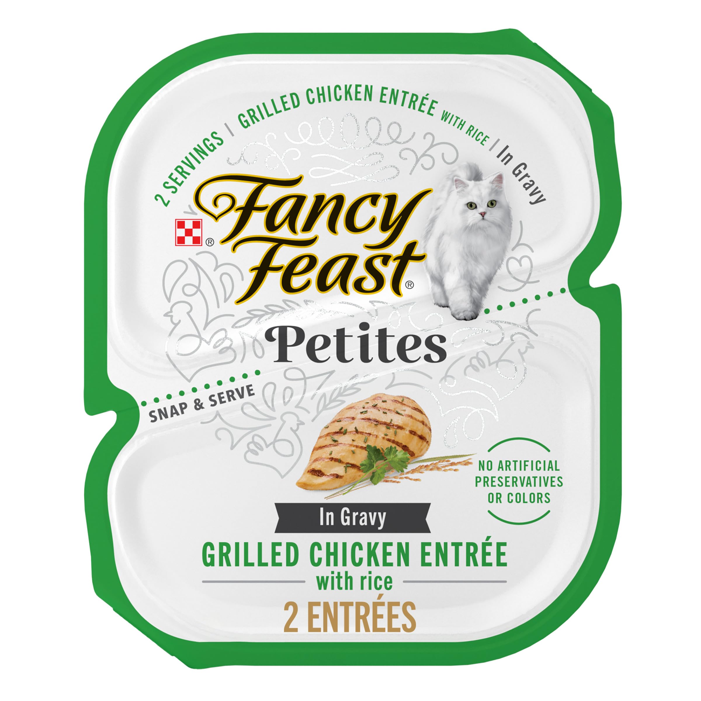 Purina Fancy Feast Petites Gourmet Gravy Wet Cat Food, Petites Grilled Chicken with Rice Entree - (12) 2.8 oz. Tubs