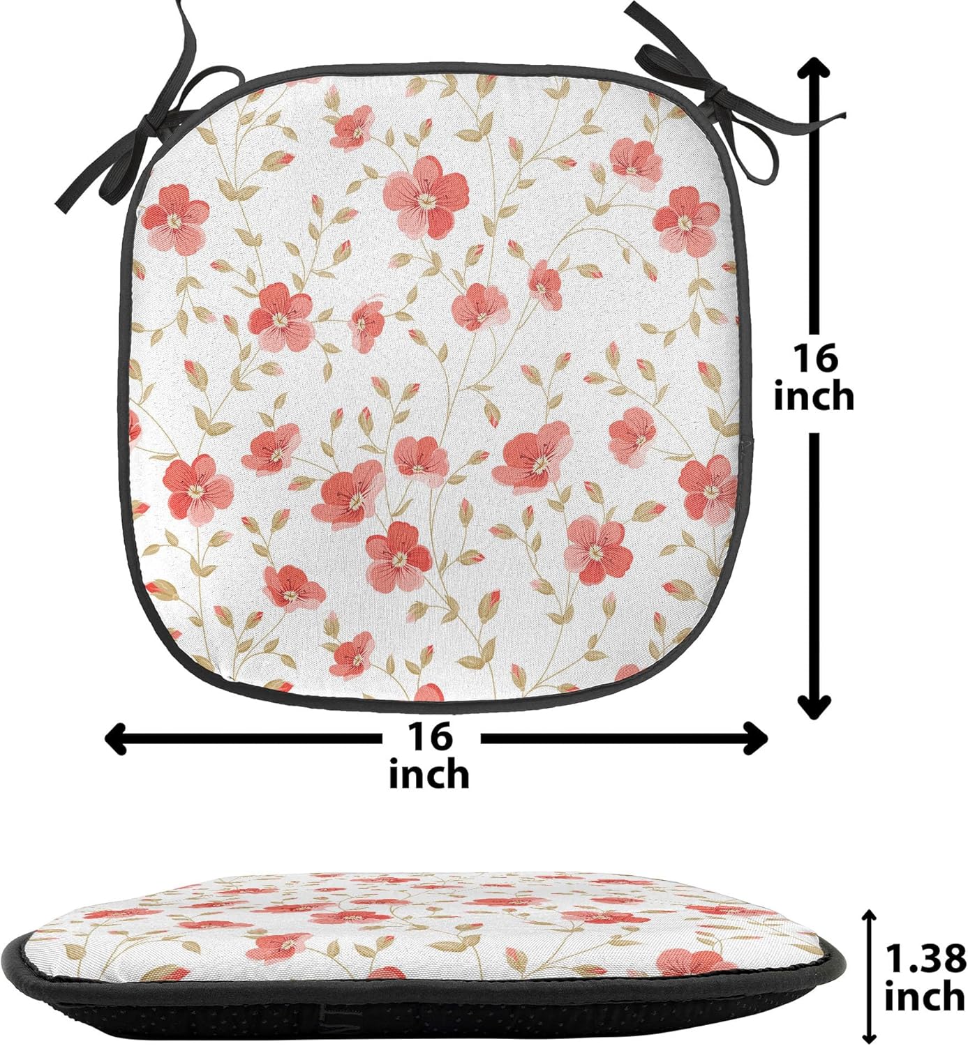 Ambesonne Flower Chair Seating Cushion Set of 2, Flourishing Peonies in Vintage Style Flower Buds Bloom Summer Garden Art, Anti-Slip Seat Padding for Kitchen & Patio, 16"x16", Dark Coral White