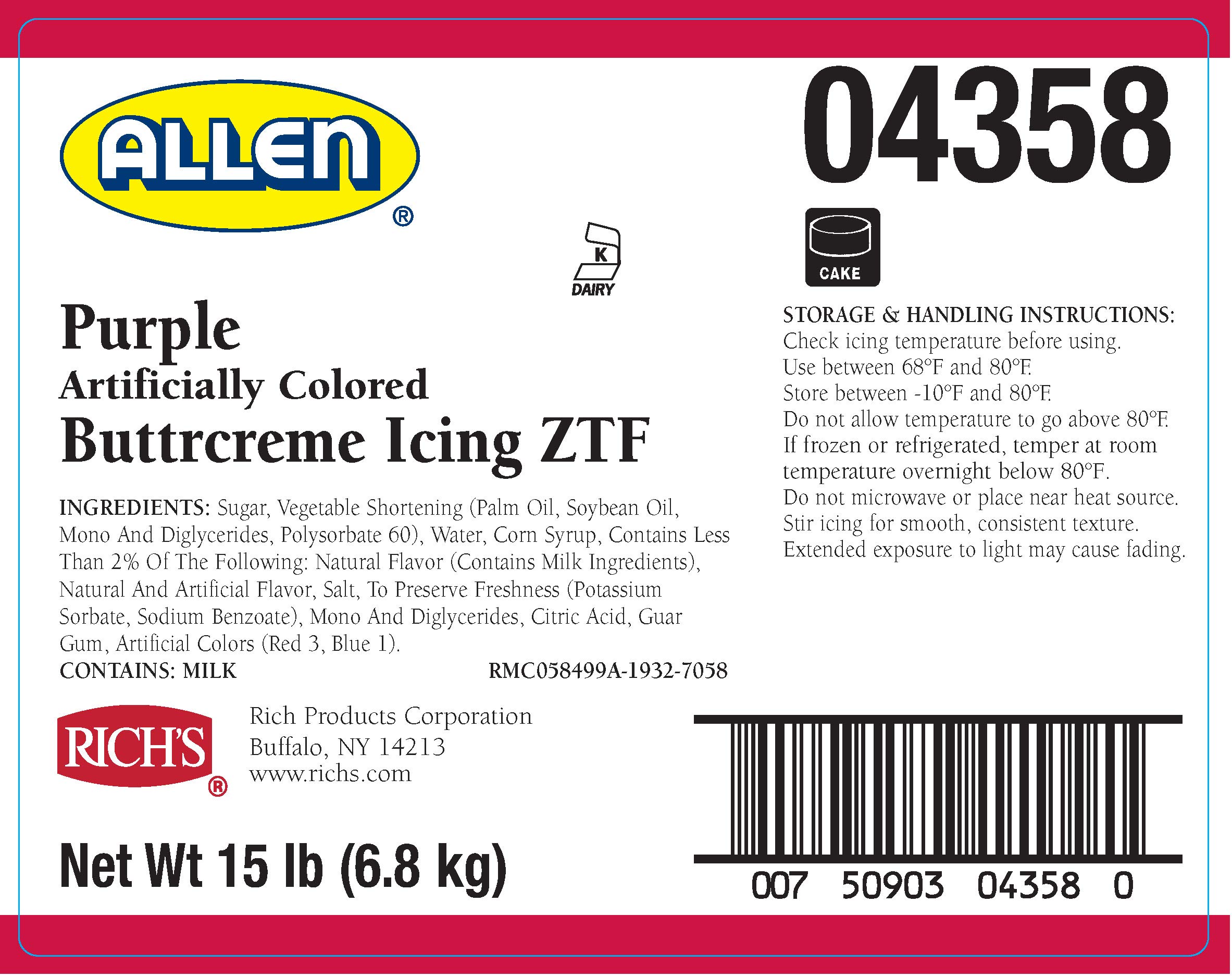 Rich's JW Allen Pre-Whipped Buttrcreme Icing ZTF, Purple, 15 lb