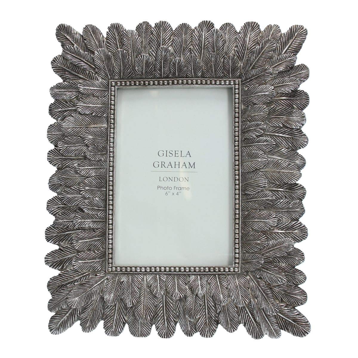 Gisela Graham antique silver resin feather design picture frame 4 x 6 inches
