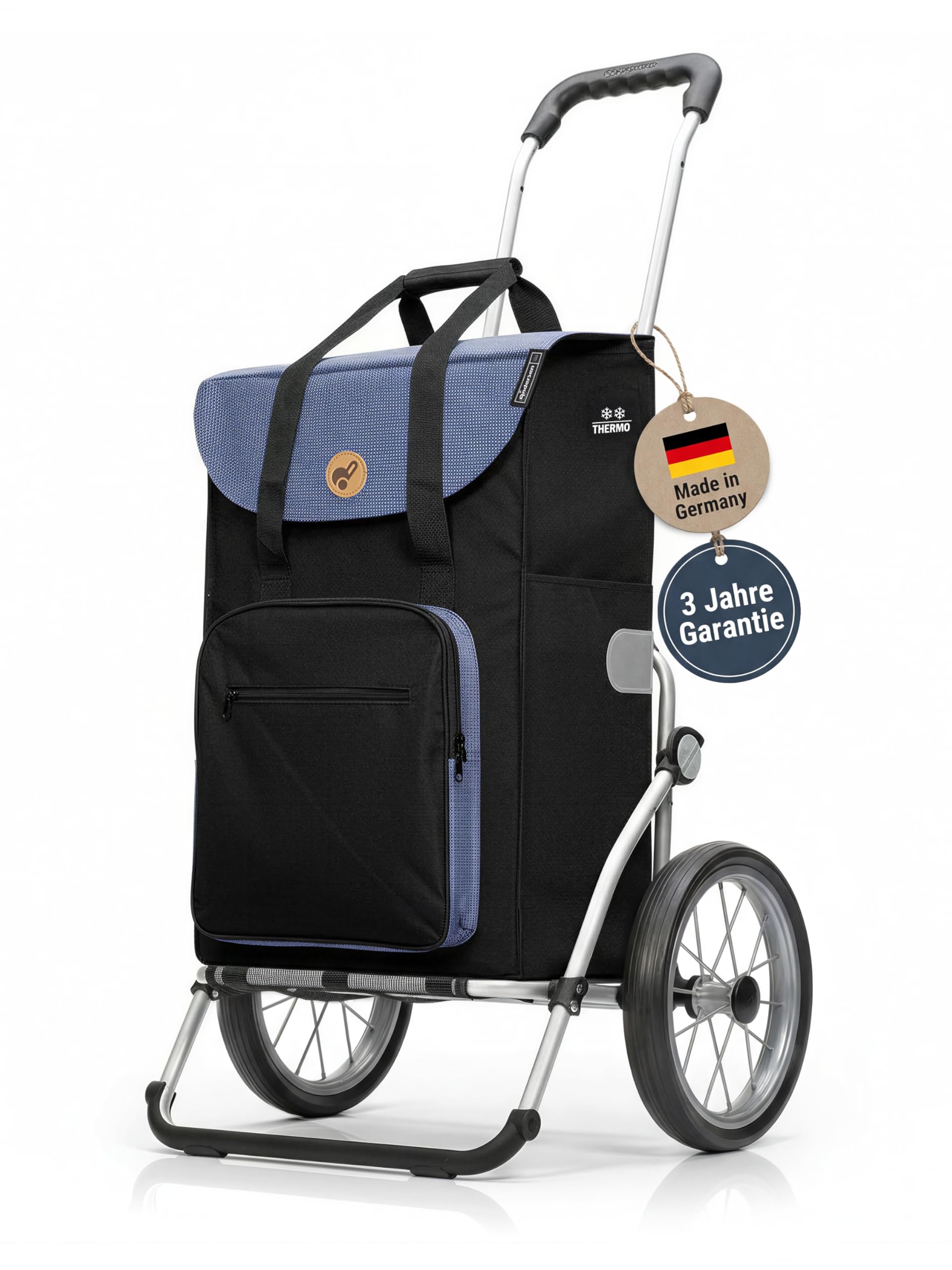 Andersen Einkaufstrolley - klappbar - 45 Liter - mit Kühlfach | Aufhängung für Einkaufswagen - belastbar 50 kg - Aluminium - Metallspeichen-Rad Ø 25 cm - Royal Shopper Wismar schwarz