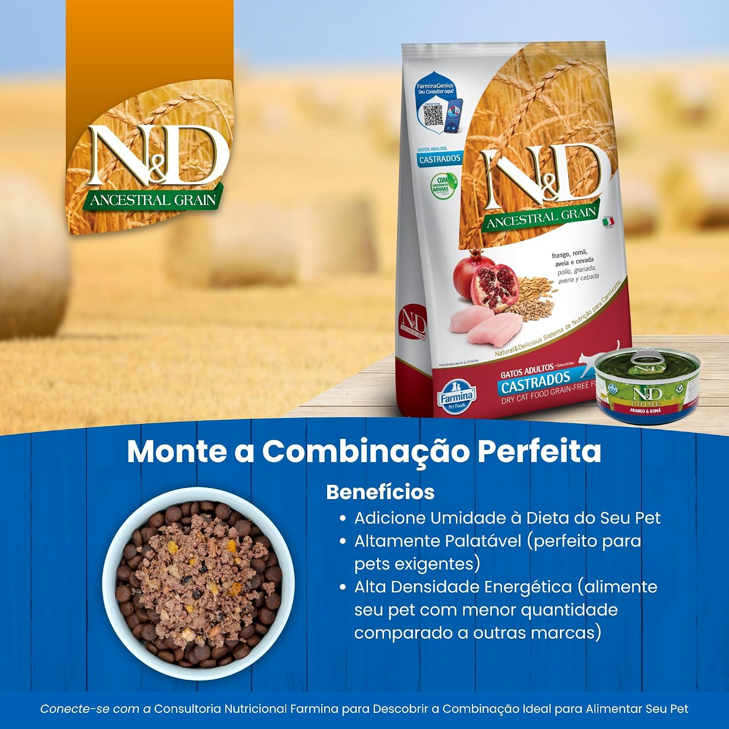 N&D Ancestral para Gatos Adultos Castrados de Todas as Raças Sabor Frango, Romã, Aveia e Cevada 1,5Kg N&D Ancestral para Gatos Adultos Castrados de Todas as Raças Sabor Frango, Romã, Aveia e Cevada 1,5Kg