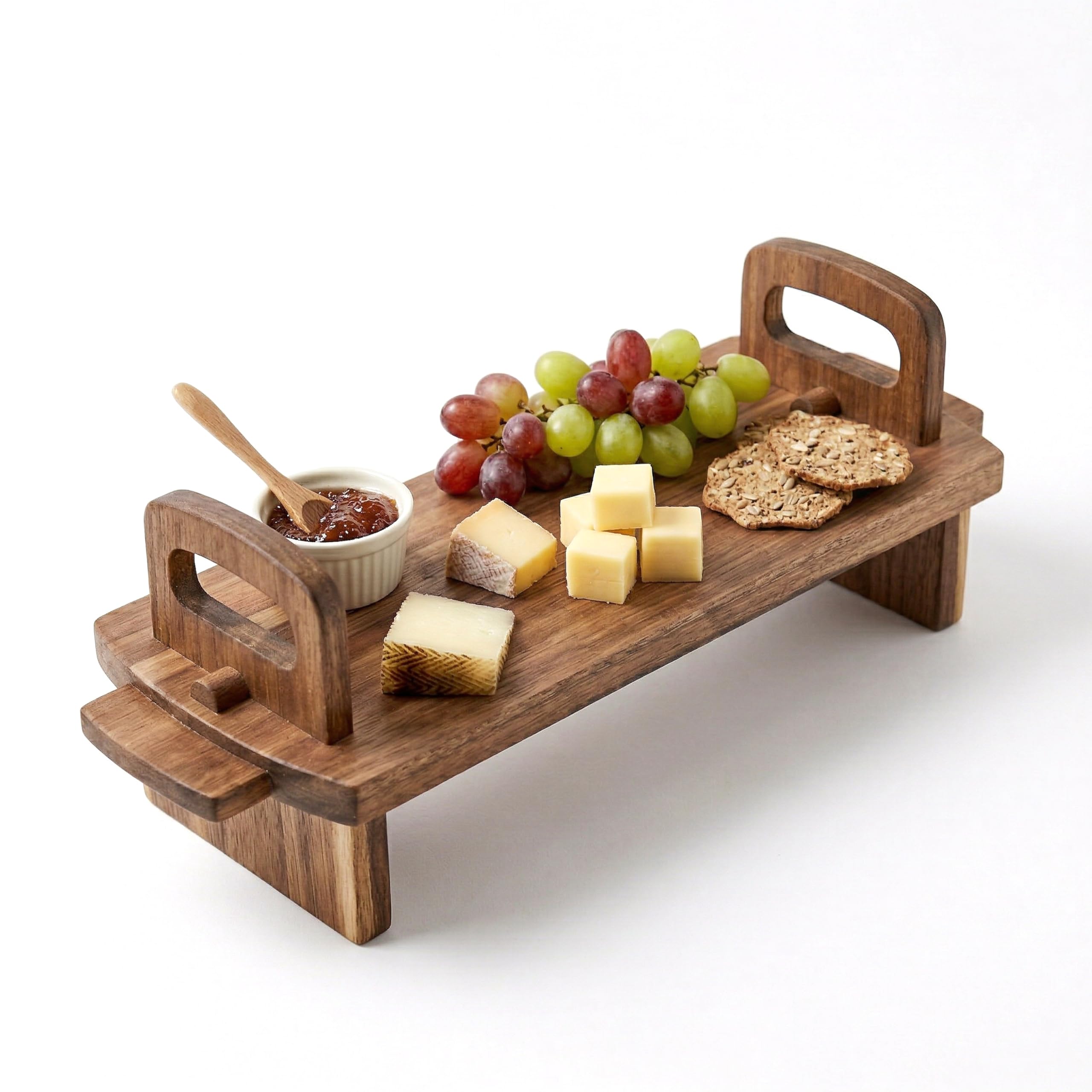 Geezy Brown Raised Acacia Wooden Serving Platter - Acacia Wood Tray With Legs For Antipasti, Tapas & Desserts - Small Charcuterie Board & Food Display Stand For Afternoon Tea, 36 X 13 X 13 Cm