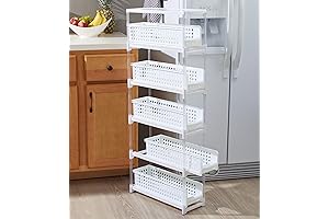 5 Drawer Storage Cart with 2 Hooks, Easy to Assemble Kitchen Storage...