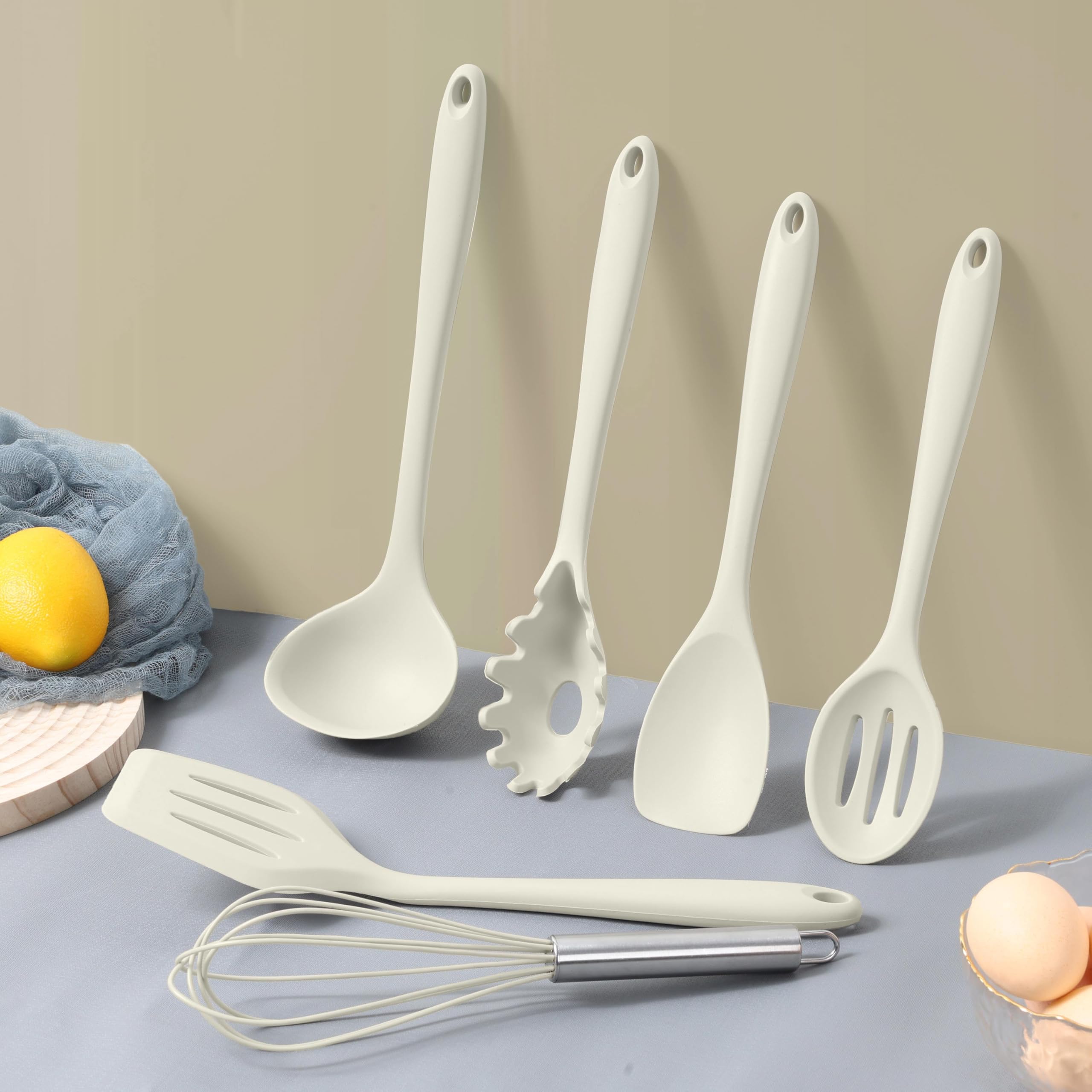 LIANYU Juego de 14 utensilios de cocina con soporte, juego de espátulas de silicona para cocina, resistentes al calor, incluye cuchara volteadora, batidor, pinza para batir, apto para lavavajillas,