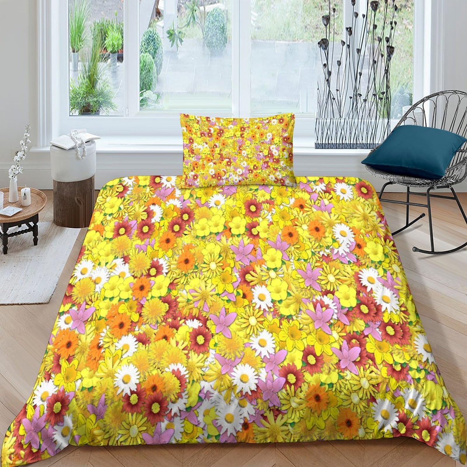 Parure de lit fleur housse de couette 135x200 colorée en microfibre fermeture éclair