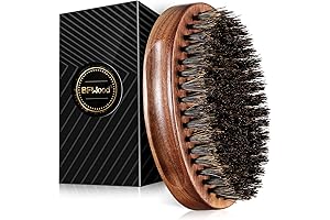 Boar Bristle Beard Brush - Black Wood Walnut Military Style, Men's Wooden Mustache Brush