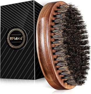 BFWood Boar Bristle Beard Brush - Military Style Black Walnut Wood Handle, Natural Bristles for Men’s Medium-Thick Beards & Mustache