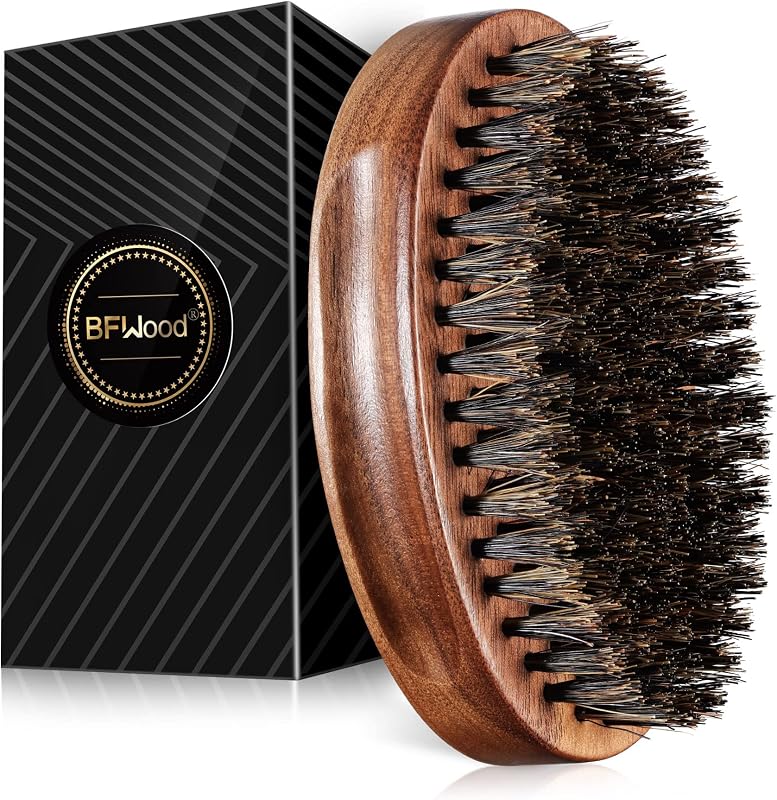 Cepillo para barba de cerdas de jabalí, estilo militar de nogal de madera negra, cepillo para bigote de madera para hombres