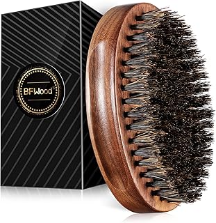 BFWood Boar Bristle Beard Brush - Black Wood Walnut Military Style