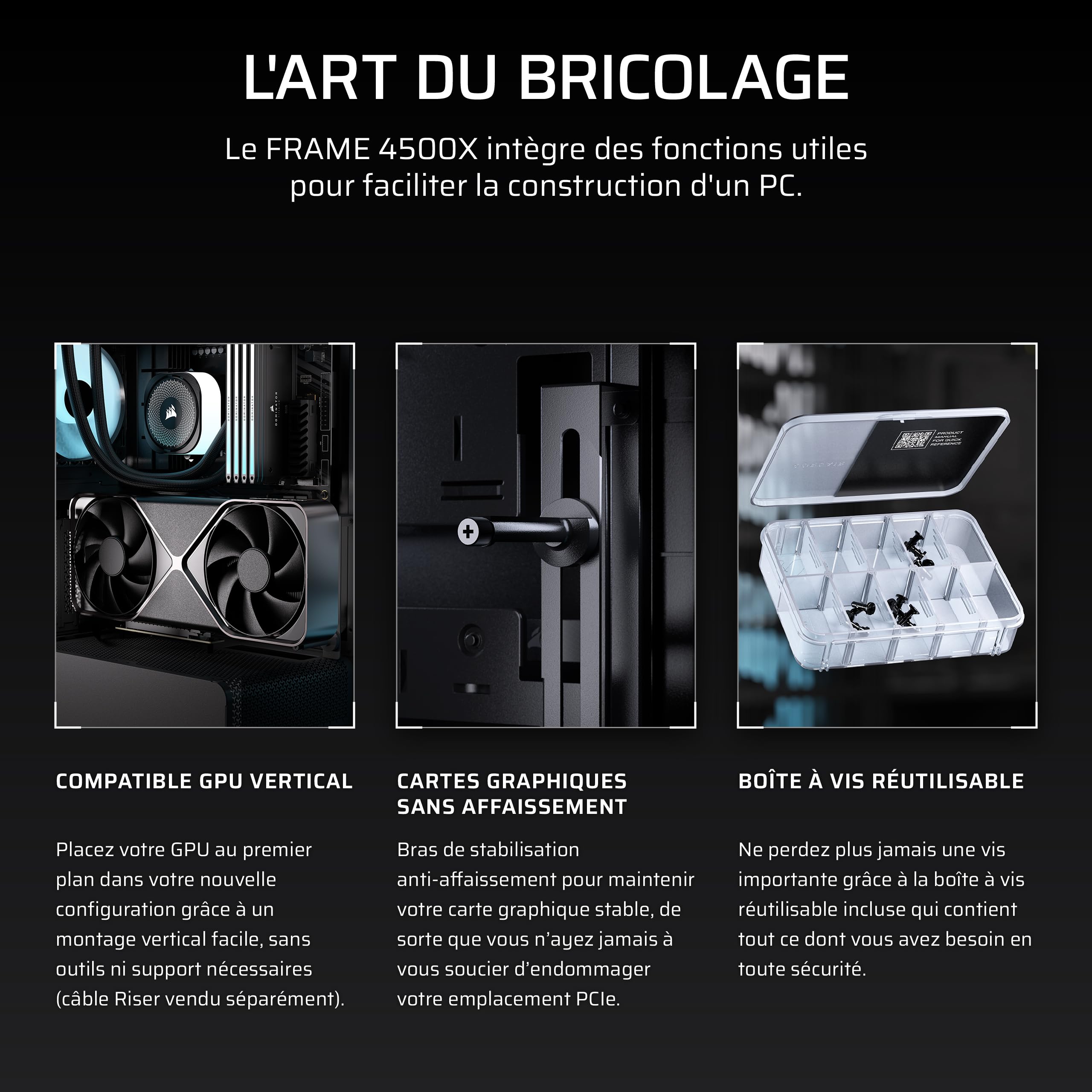 CORSAIR Frame 4500X RS-R ARGB Boîtier PC Moyen-Tour en Verre Panoramique – Système de Fixation du Ventilateur InfiniRail, Peut Accueillir Deux Radiateurs de 360 mm, 3X Ventilateurs RS120-R – Noir