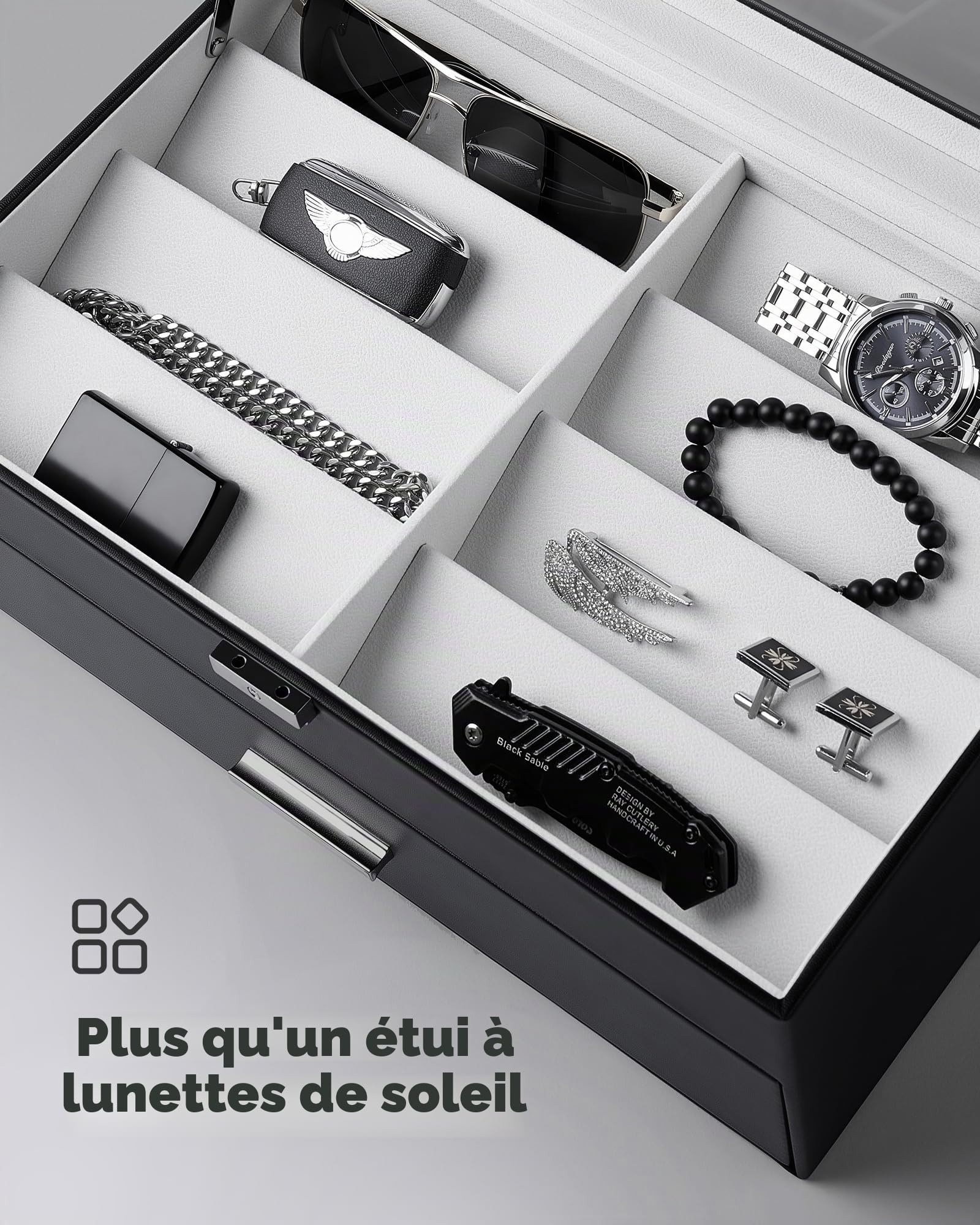 ProCase Boîte à Lunettes pour Homme, Rangement pour Paires Lunettes de Soleil, avec Couvercle Transparent et Serrure en Métal, Étui Élégant en PU