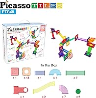 Vista 6 de PicassoTiles Marble Run Magnetic Tile Race Track Toy Set STEM Building & Learning Early Educational Child Magnet Construction Block Kit creativo