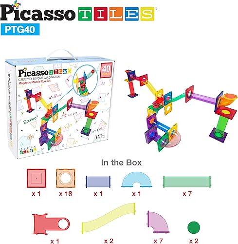 Miniatura 6 de PicassoTiles Marble Run Magnetic Tile Race Track Toy Set STEM Building & Learning Early Educational Child Magnet Construction Block Kit creativo