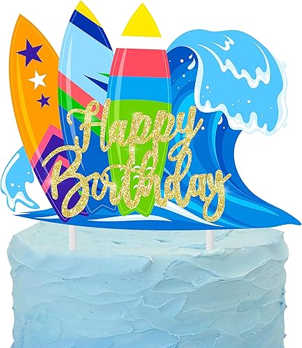 Miniatura 1 de Decoración para pastel de surf, decoración de fiesta de cumpleaños de surfista, decoración de mesa de surf con purpurina, decoración de pastel de