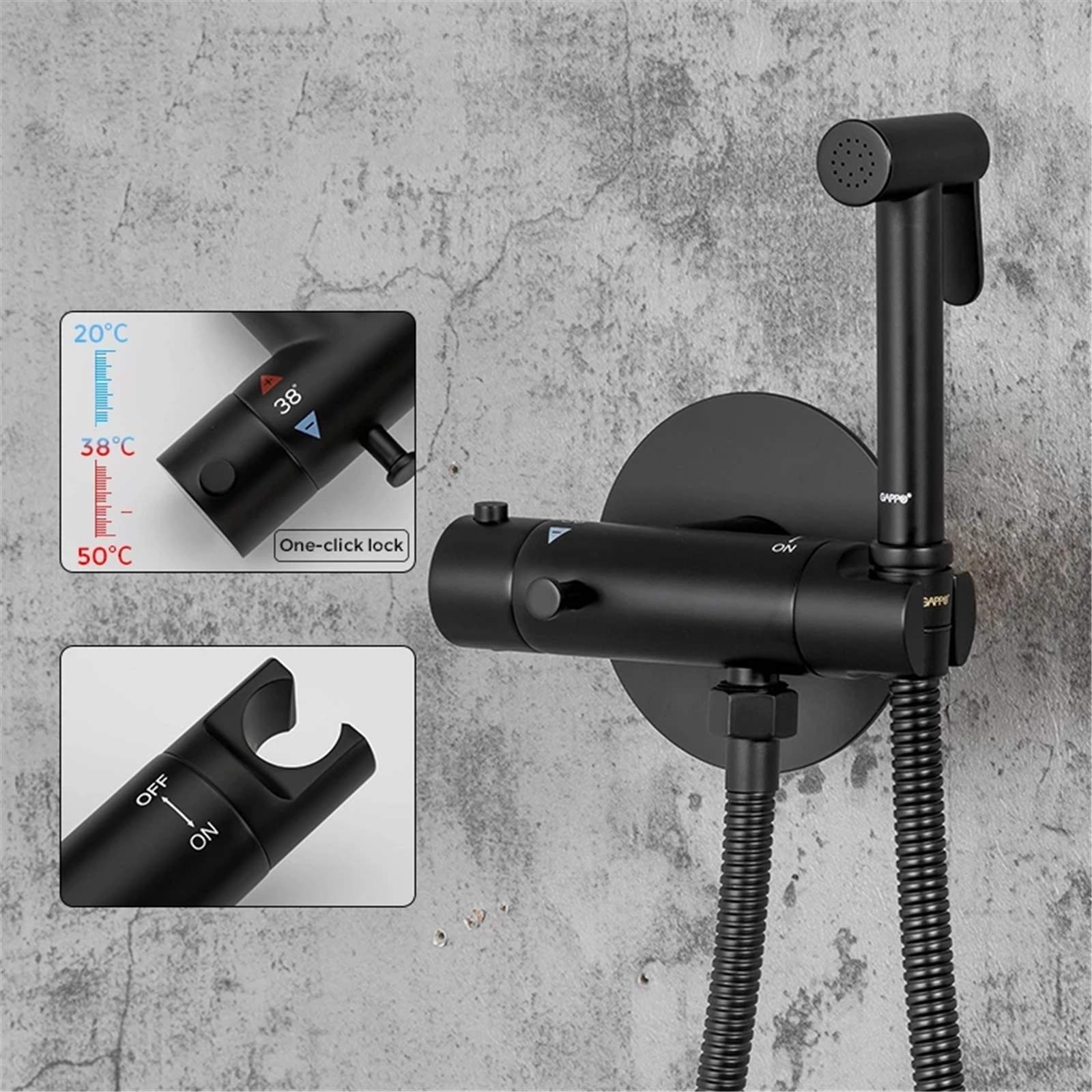 Czarny kran bidetowy z mosiądzu, bateria natryskowa do toalety, bidet, prysznic, toaleta, wanna wodna, czarna (Noir)