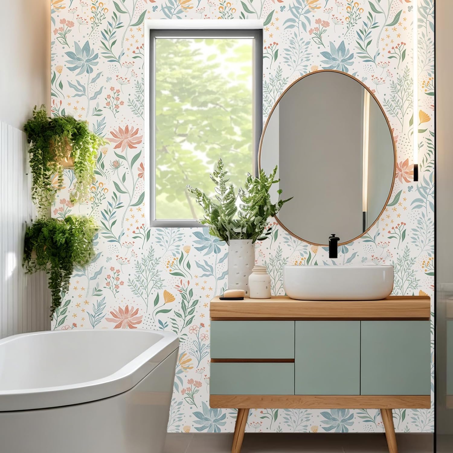 WENMER Floral Peel and Stick Wallpaper, 17.3" x 590" Boho Floral Contact Paper, Modern Flower Self Adhesive Removable Wallpaper for Bedroom Bathroom Nursery, Wildflower Contact Paper for Cabinets