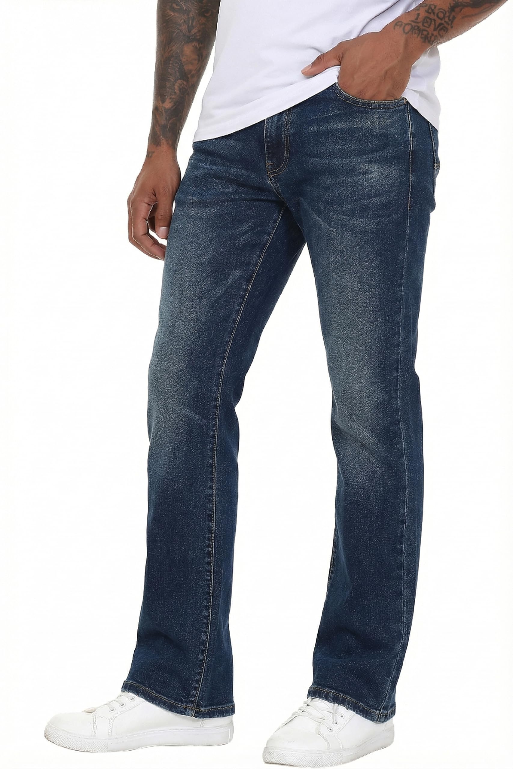 Men's Stretch Regular Fit Bootcut Flared Jeans Cotton Fashion Comfort Flex Waist Denim Pants