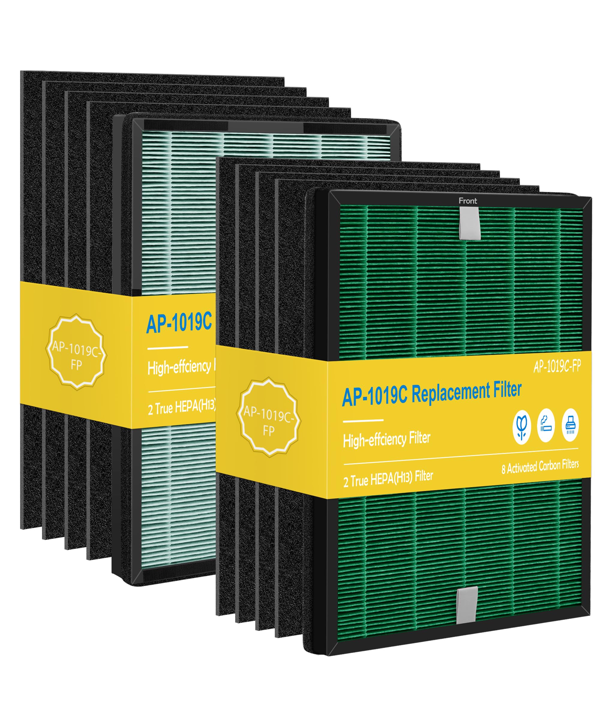AP-1019C Filtre HEPA de rechange compatible avec Coway Airmega 150 Purifier, 2 filtres Green True HEPA et 8 filtres à charbon actif, numéro de pièce AP-1019C-FP