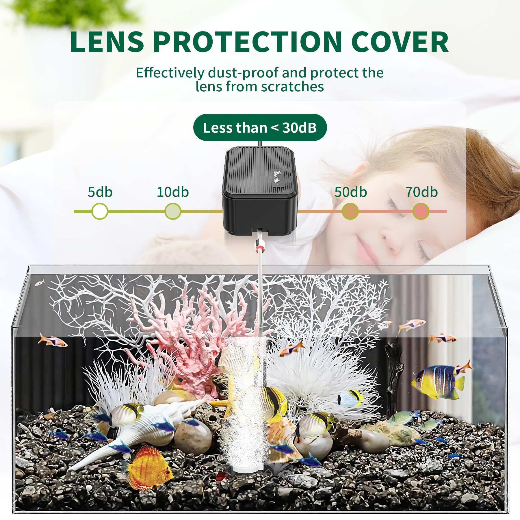 Pompa d'aria per acquari Boadw più silenziosa, pompa di ossigeno regolabile da 2,3 W per acquari fino a 100 litri con tutti gli accessori <30 dB