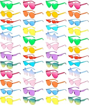 Matcheck 24/48 Mixed Style Rimless Sunglasses Retro Colored Party Glasses Funny Bachlor Pool Costume Accessories