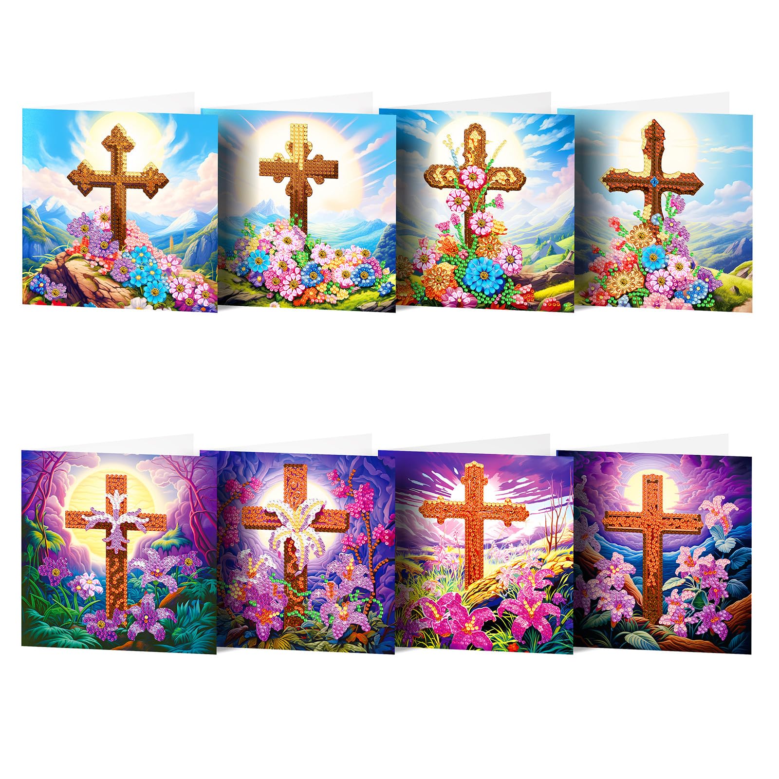 Lebartm 8Pcs DIY Greeting Card Diamond Art Painting Creative Design Thank You Cards Blessing Gift Folding Greeting Card Set for Birthday Christmas Crafts Gift — image 1