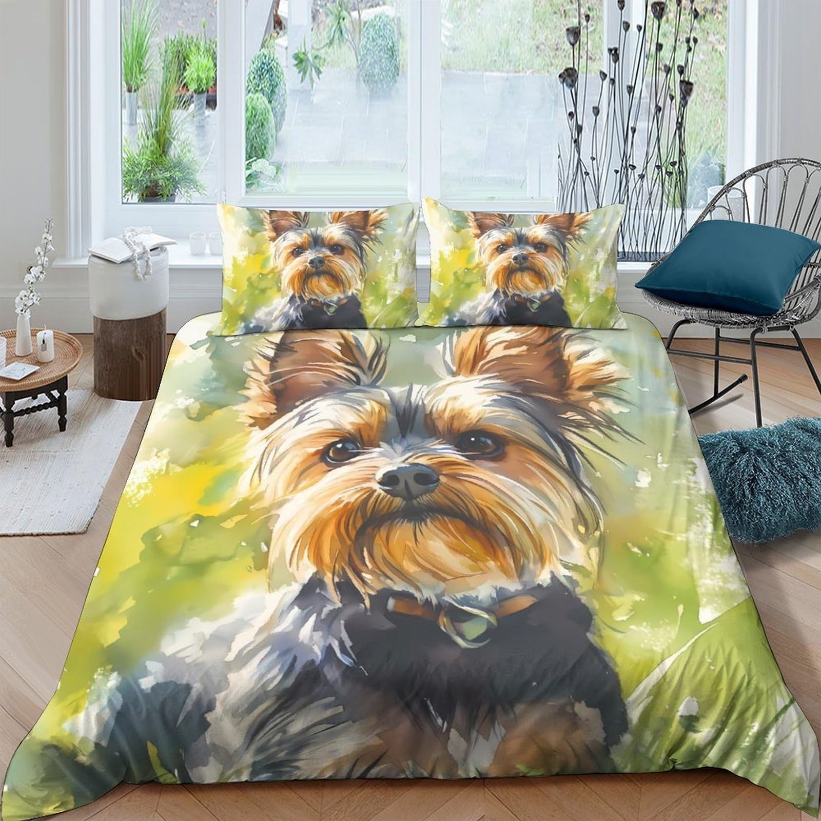 Ctjqhvkz Style-8 3D Printed Yorkshire Terrier Fitted Sheet Microfiber Soft Dog Art Bed Cover For Bedroom Guest Room Mattress Protection Single（135X200cm）