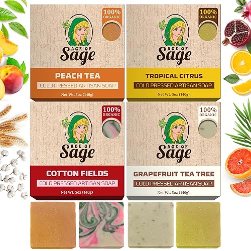 Miniatura 8 de Juego de Regalo de Jabón en Barra Natural Artesanal de Proceso Frío Hidratante para Mujeres - Paquete de 4 Honey & Him Aroma: Almendra Cereza, Miel