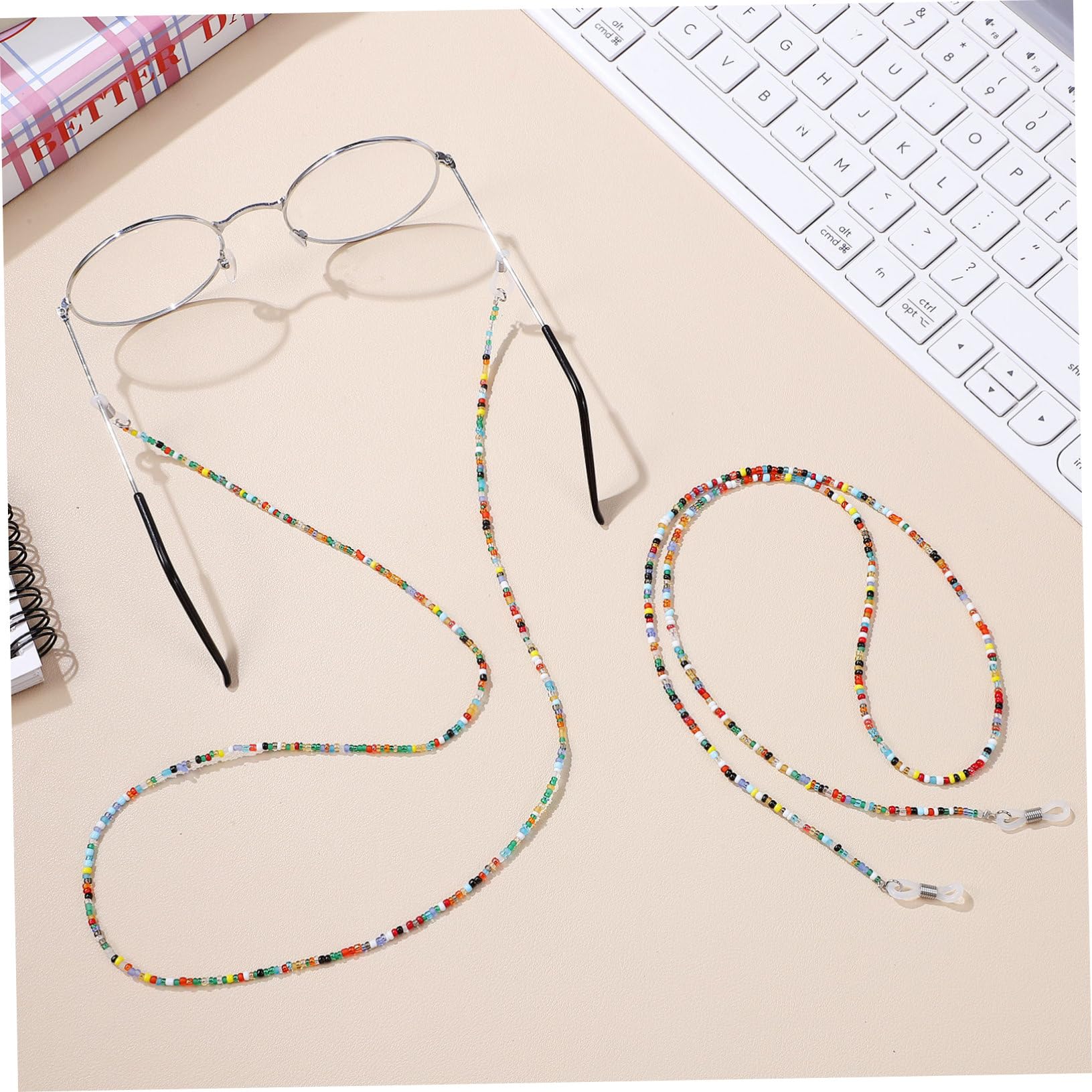 HEMOTON 2 piezas Cadena para Gafas Cuentas Coloridas Hechas Mano Cordón Antideslizante para Gafas de Sol y Lectura para Mujer y Hombre