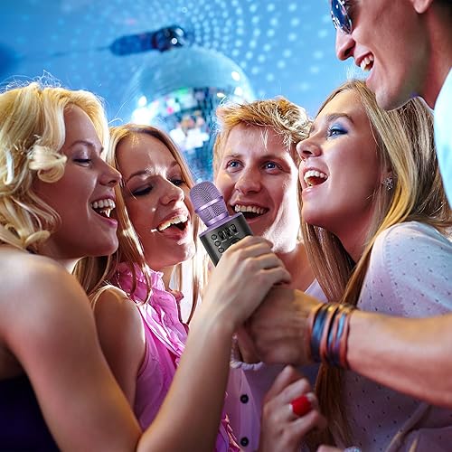 Miniatura 10 de Core Innovations Micrófono de karaoke inalámbrico Bluetooth con altavoces integrados + grabación HD, micrófono portátil de mano  Lila