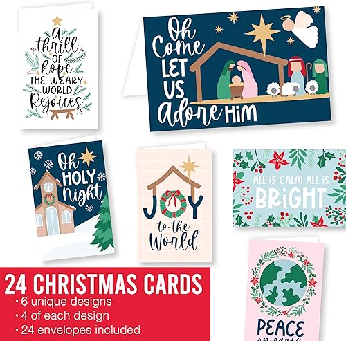 Miniatura 5 de 24 tarjetas de Navidad en caja con sobres, tarjetas de pesebre religiosas surtidas a granel