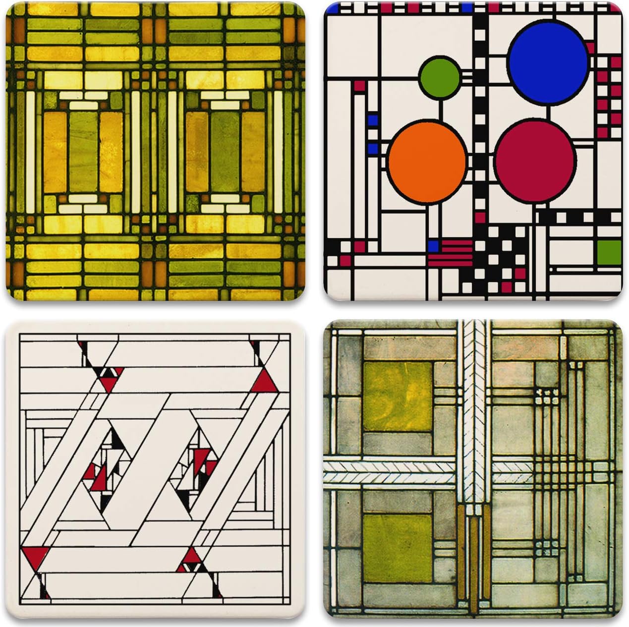CoasterStone Absorbent Stone Coasters, Frank Lloyd Wright, Art Glass Designs, Multi-Colored