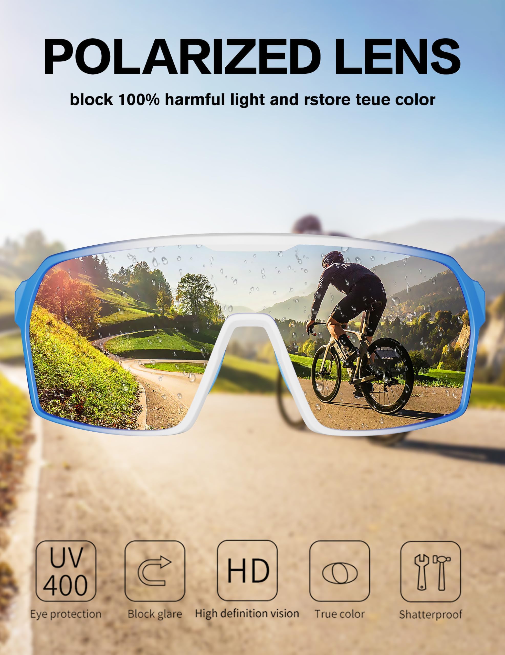 Occhiali polarizzati sportivi da ciclismo: occhiali da sole con protezione UV400, montatura TR90, per uomini e donne, corsa, pesca, guida