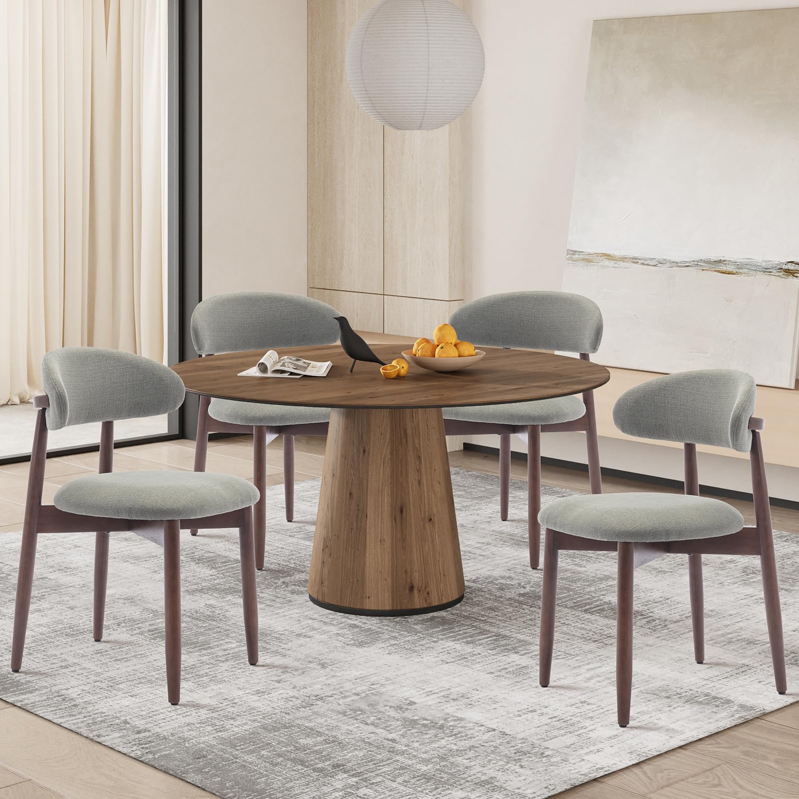 COLAMY Modern Dining Chairs Set with Wooden Legs – Upholstered Fabric Dining Room Chairs with Curved Backrest, Soft Cushion Seat, and Sturdy Rubberwood Frame for Kitchen, Living Room, or Café