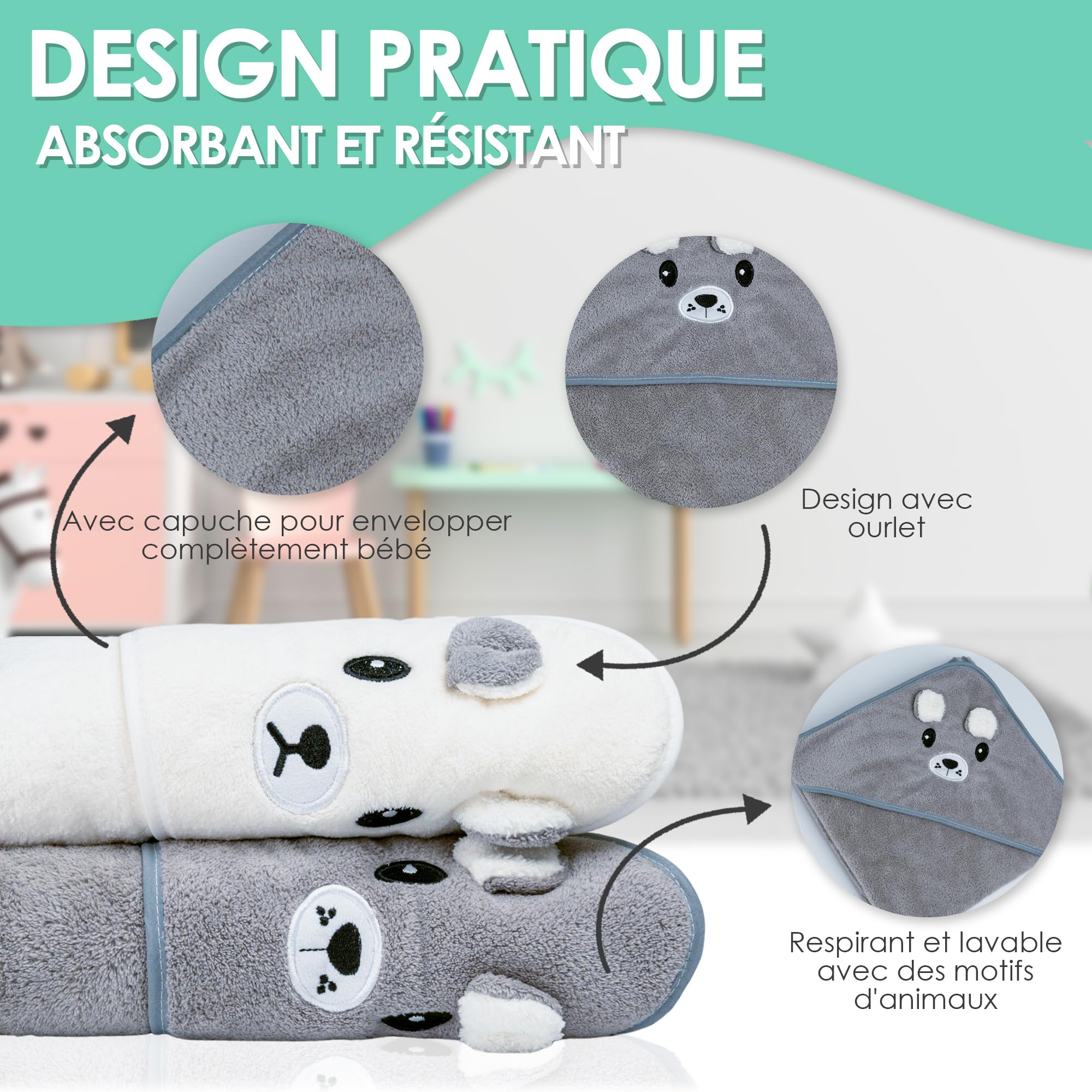 Lot de 2 serviette de bain a capuche bebe – Idée Cadeau Naissance Garçon – Cape de bain bebe animaux 0-3 ans – Sortie de bain bebe douce – serviette de bain bebe Originale – Cadeaux pour Nouveau-né