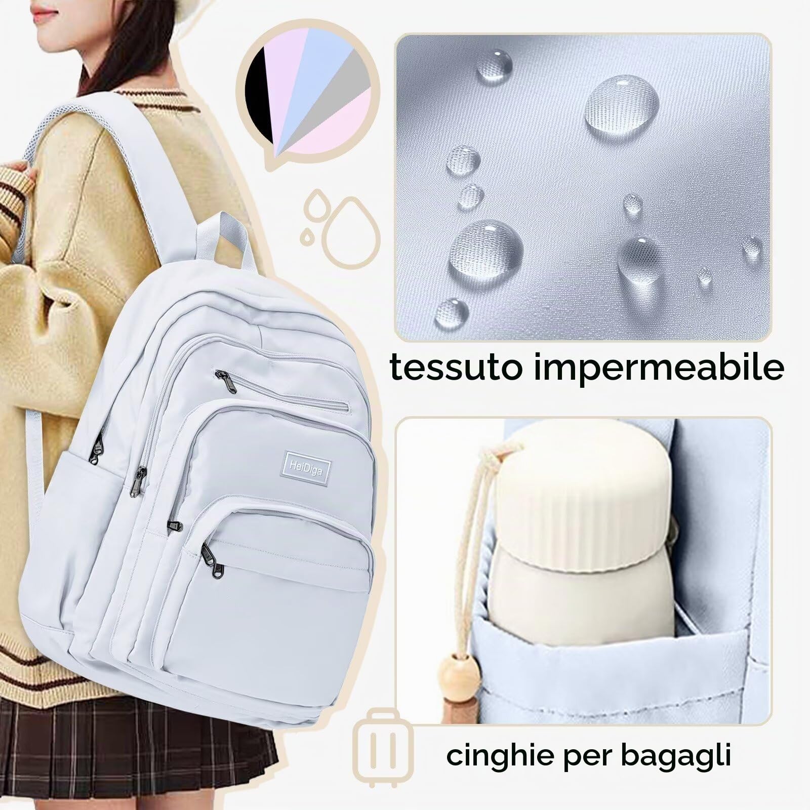 Zaino Scuola Media e Superiore Impermeabile Zaini Università Ragazza Zainetto Zaino Viaggio Multi-tasce Unisex per Lavoro Viaggi Shopping Casual Daypacks