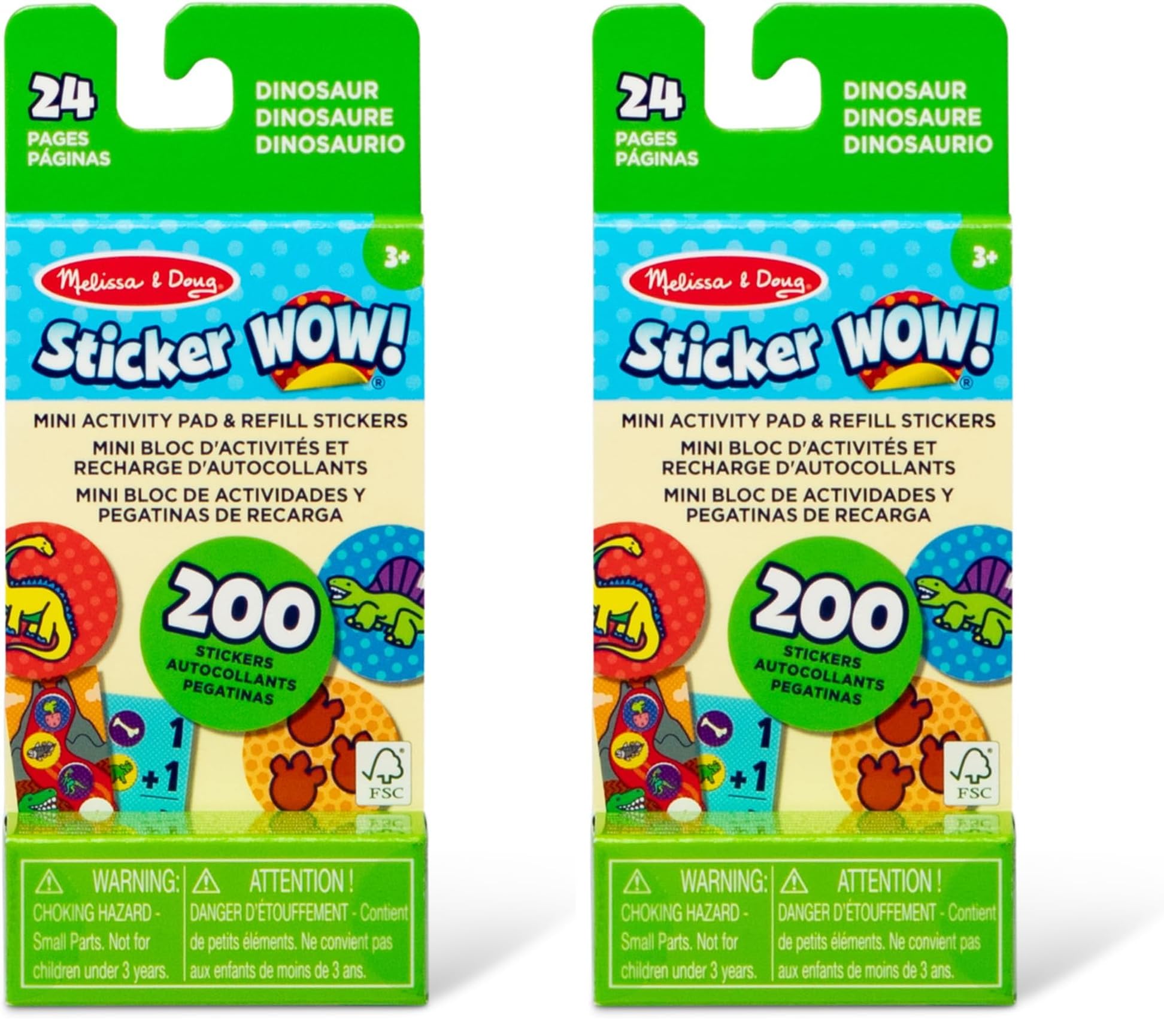 Melissa & Doug - Sticker Wow Mini-Aktivitätenblock und 200 Aufkleber zum Nachfüllen für den Aufkleberstempel Aktivität Bastelspielzeug zum Sammeln – Dinosaurier-Aufkleber (Packung mit 2)